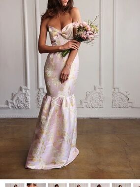 V. Chapman Strapless Pink and Gold Floral Mermaid Gown
